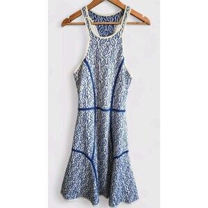 Yigal Azrouel Dress Women Large Blue Knit Paisley Racerback Marino Wool …